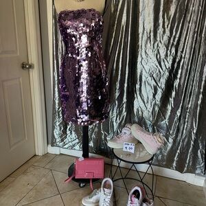 Purple Sequin Strapless Dress